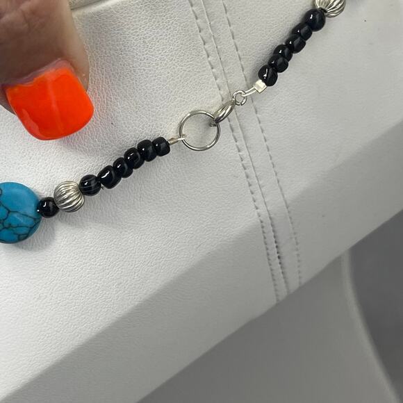 beaded necklace costume jewelry turquoise color dyed stone trendy boho bohemian - Picture 6 of 8